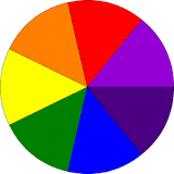 Bunte Farbpalette mit sieben Segmenten in verschiedenen Farben die sogenannten Newtons Grundfarben:  Regenbogenfarbe.