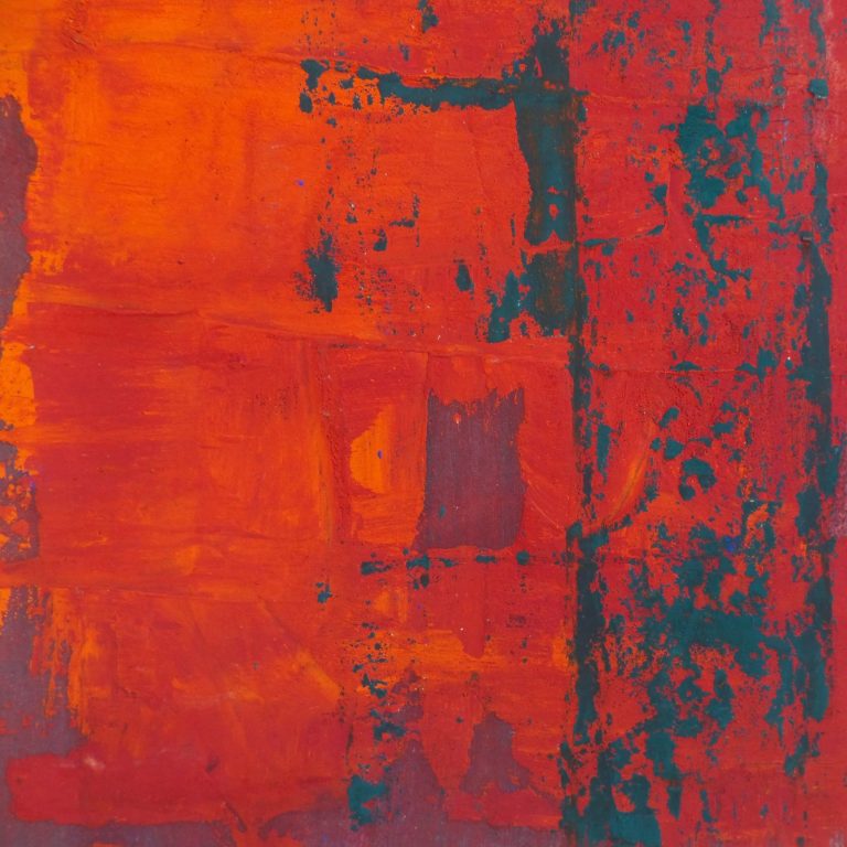 Abstracte Komposition in leuchtendem Rot mit dunkelblauen und grünen Akzenten. yamakawa.eu/direct-sales-work-on-paper-gallery/