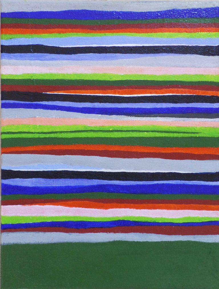 Abstrahierte horizontale Streifen in verschiedenen Farben auf einem Leinwand. yamakawa.eu/direct-sales-stripes-gallery/Green-ebb-tide-1/