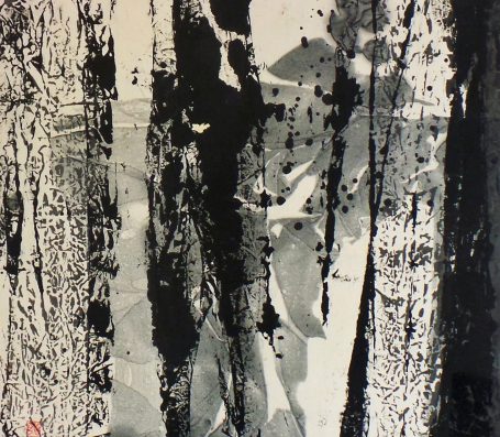 Private collection, Luxenburg. Sumi-es 5-stufige Skala zeigt Tiefe durch die Harmonie von heller und dunkler Tinte.