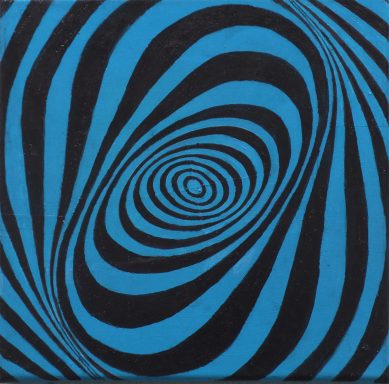 Ein verspieltes Kunstwerk, das die optische Täuschung einer Kugel nutzt, die plötzlich aus einer geraden Linie erscheint.
